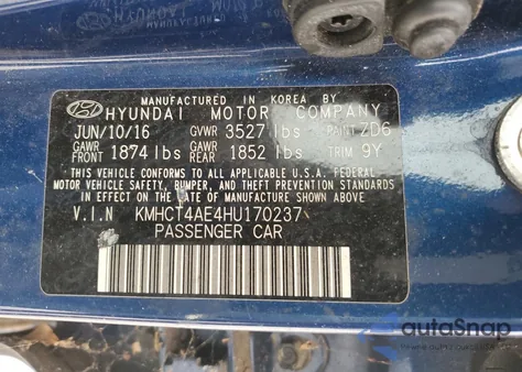 2017 Hyundai Accent Se from USA, damaged, VIN KMHCT4AE4HU170237